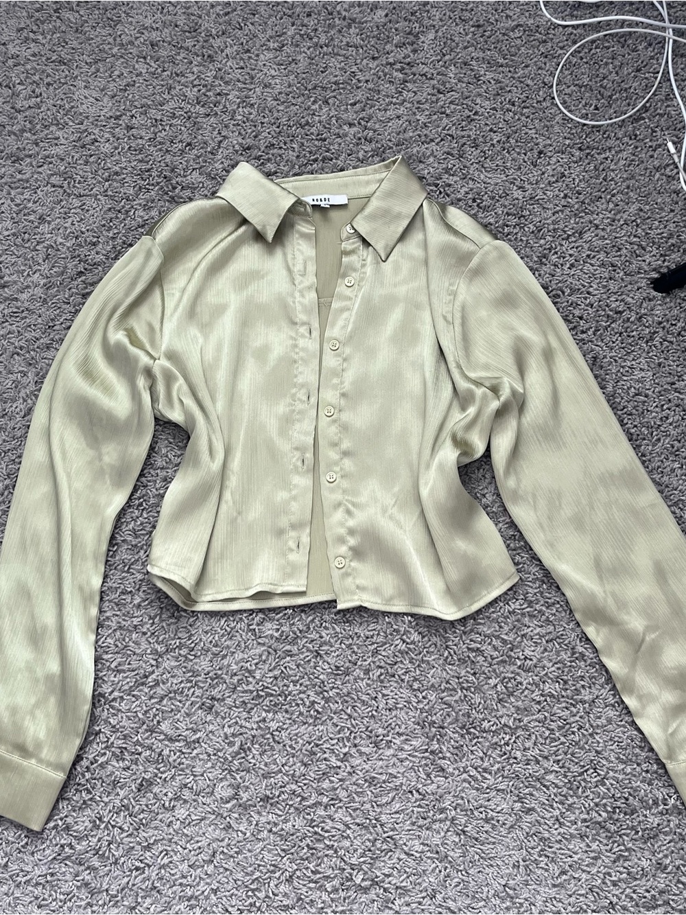 Light Sage Satin Button-Up Blouse